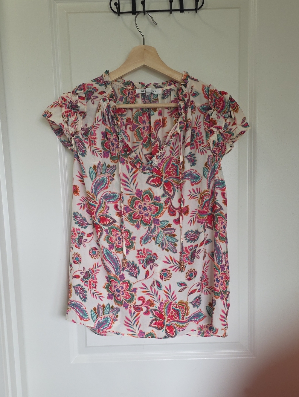 Rose & Olive Pink Floral Tie-Neck Blouse